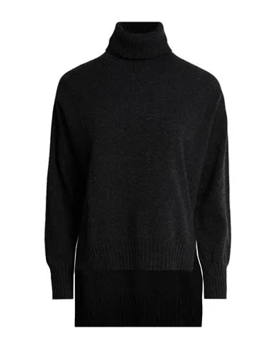 Paltò Woman Turtleneck Charcoal Size Xl Cashmere In Gray