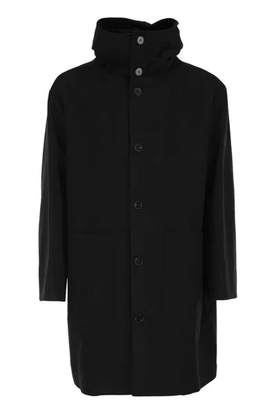 Paltò Wool Coat With Hood In Black