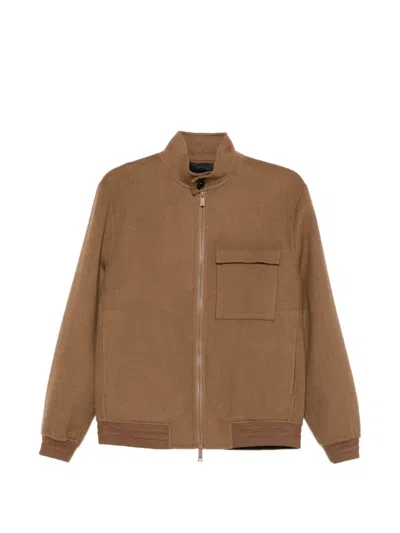 Paltò Zip-up High-neck Jacket In Brown
