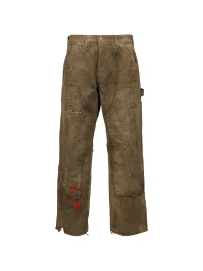 Paly Been Thru It Distressed Panelled Trousers In Brown