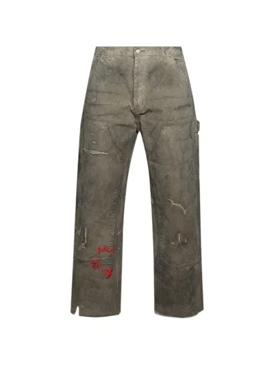 Paly Been Thru It Waxed-canvas Double-knee Trousers In Brown