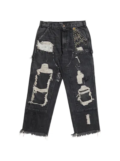 Paly Busted Studded Distressed Jeans In Black