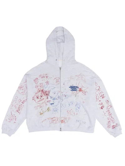 Paly Cotton Graphic Drawstring Hooded Sweatshirt With Zip Front And Pouch Pockets In Multicolor