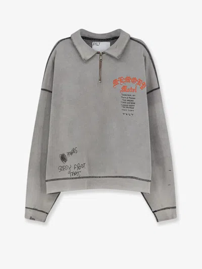 Paly Cotton Sweatshirt With Front Logo Print In Gray