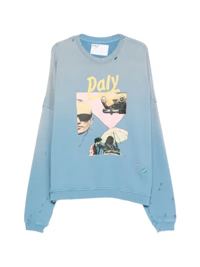 Paly Graphic-print Distressed Sweater In Blue