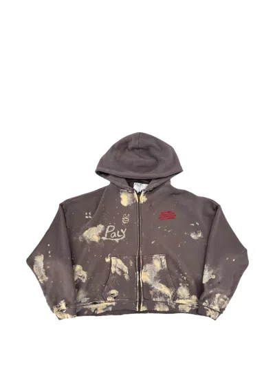 Paly Distressed Bleach-effect Zip-fastening Hoodie In Brown
