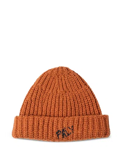 Paly Embroidered Beanie Hat In Orange