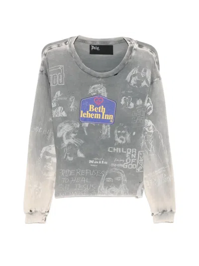 Paly Graphic-print Long-sleeves T-shirt In Gray
