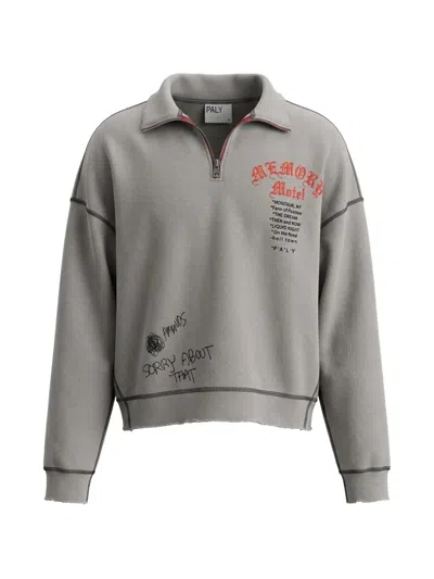 Paly Graphic-print Quarter-zip Sweatshirt In Gray