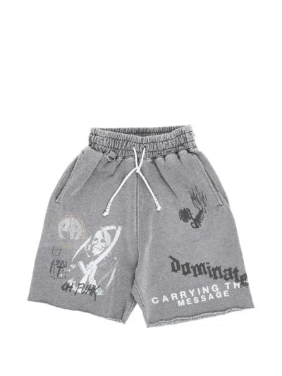 Paly Graphic-print Raw-edge Shorts In Gray