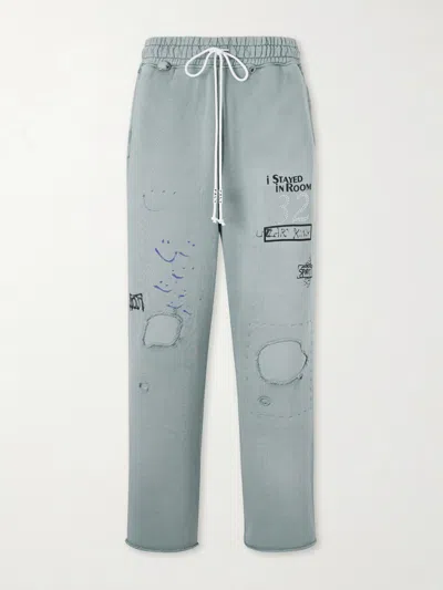Paly Hollywood Alta Cienega Distressed Embellished Cotton-fleece Sweatpants In Gray