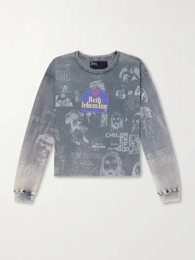 Paly Hollywood Bethlehem Inn Distressed Printed Cotton-jersey Shirt In Blue