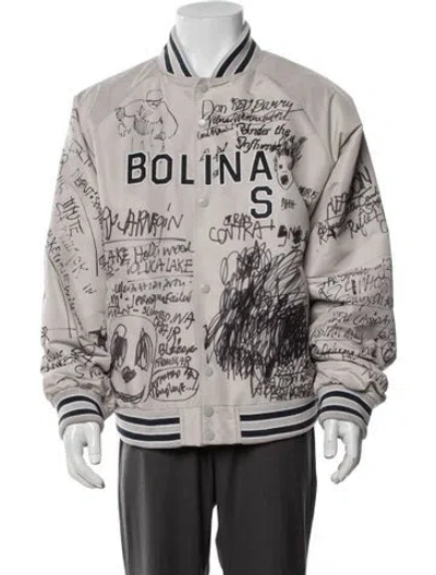 Pre-owned Paly Hollywood Bolinas Graphic Print Bomber Jacket In Grey