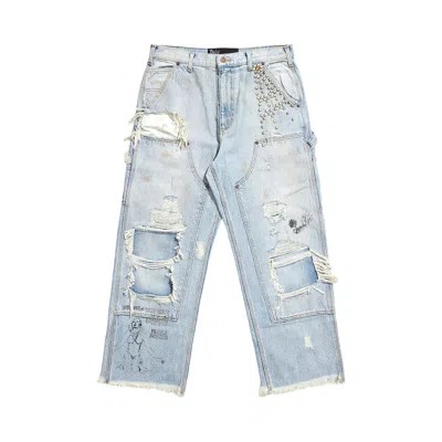 Pre-owned Paly Hollywood Busted Double Knee Jean 'denim' | Blue | Men's Size 32