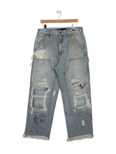 Pre-owned Paly Hollywood Busted Double Knee Straight-leg Jeans W/ Tags In Blue