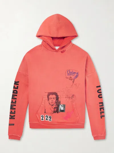 Paly Hollywood Chelsea Hotel Distressed Printed Cotton-jersey Hoodie In Red