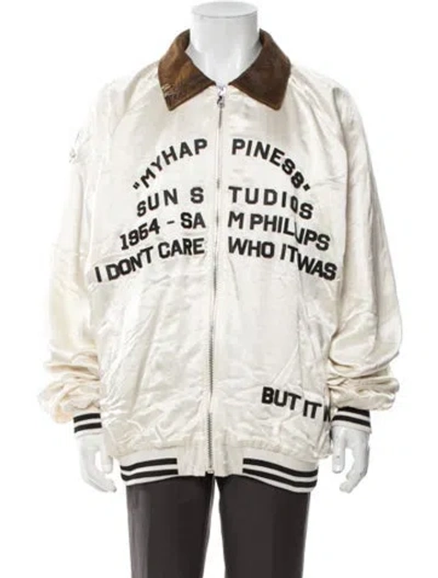 Pre-owned Paly Hollywood Elvis Satin Graphic Print Bomber Jacket W/ Tags In Neutrals