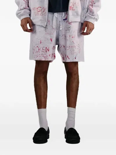 Paly Hollywood Graffiti-print Drawstring Shorts In Gray