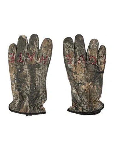 Pre-owned Paly Hollywood Hate Love Rhinestone Gloves In Green