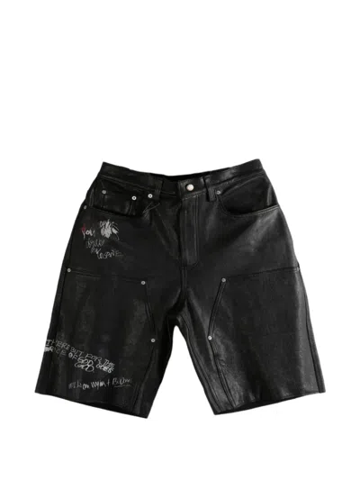 Paly Hollywood Holy Mountain Graffiti-print Leather Shorts In Multi