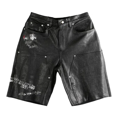Pre-owned Paly Hollywood Holy Mountain Painted Leather Double Knee Short 'black' | Men's Size 32