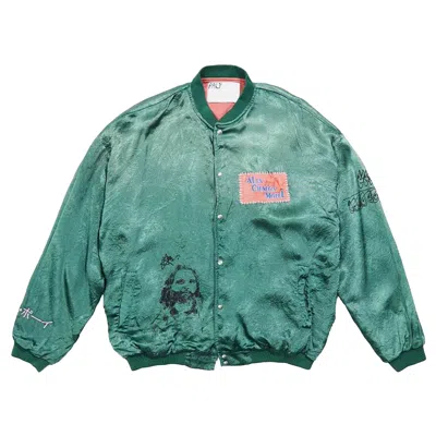 Pre-owned Paly Hollywood Jim's Room Satin Jacket 'mint' | Green | Men's Size M