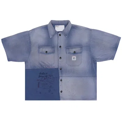 Pre-owned Paly Hollywood Love Short-sleeve Herringbone Work Shirt 'navy' | Blue | Men's Size L