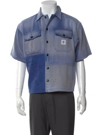 Pre-owned Paly Hollywood Love S/s Herringbone Work Graphic Print Shirt W/ Tags In Blue