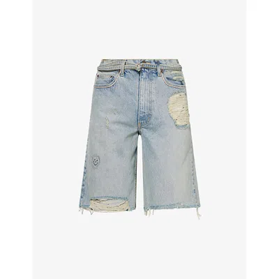 Paly Hollywood Mens Belted Distressed Denim Shorts In Blue