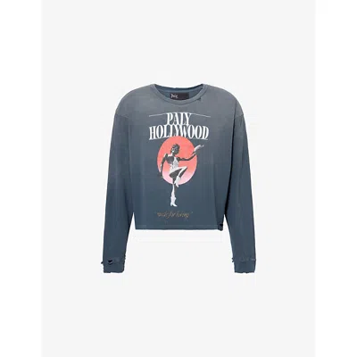 Paly Hollywood Mens Black Myra Graphic-print Long-sleeve Cotton T-shirt In Blue