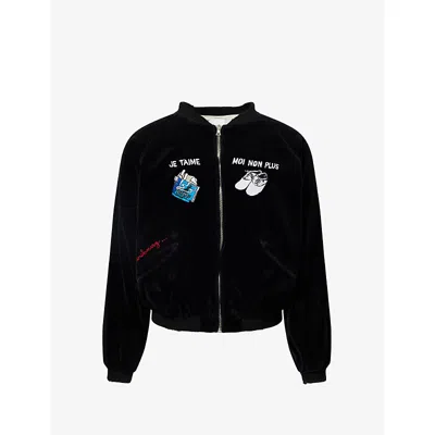 Paly Hollywood Mens Black Serge Souvenir Embroidered Velour Jacket