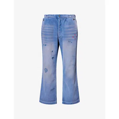 Paly Hollywood Mens Blue Holcity Herringbone Denim Trousers
