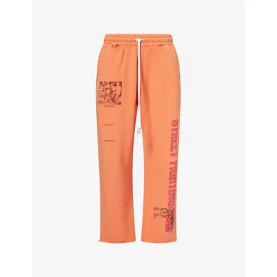 Paly Hollywood Mens Orange Graphic-print Embellished Cotton Jogging Bottoms