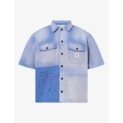 Paly Hollywood Mens  Love Herringbone Cotton Work Shirt In Navy