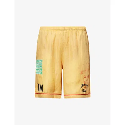 Paly Hollywood Mens Yellow Paly Montauk Embroidered Linen Shorts