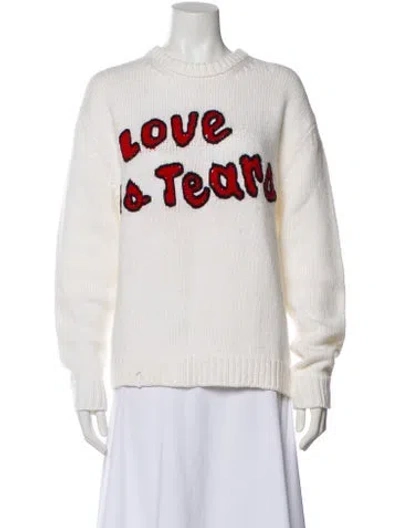 Pre-owned Paly Hollywood Merino Wool Graphic Print Pullover In White