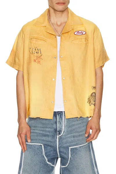 Paly Hollywood Montauk Short Sleeve Bowling Shirt In Yellow
