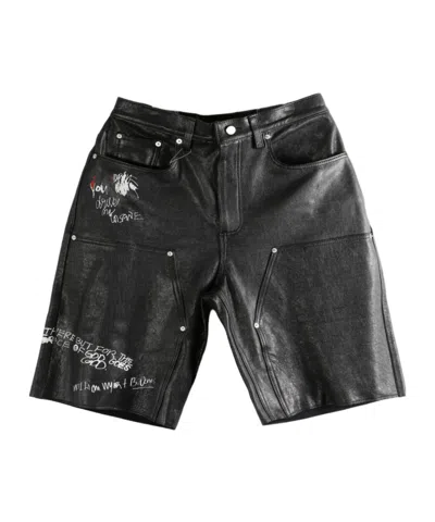 Paly Hollywood Holy Mountain Graffiti-print Leather Shorts In Multi