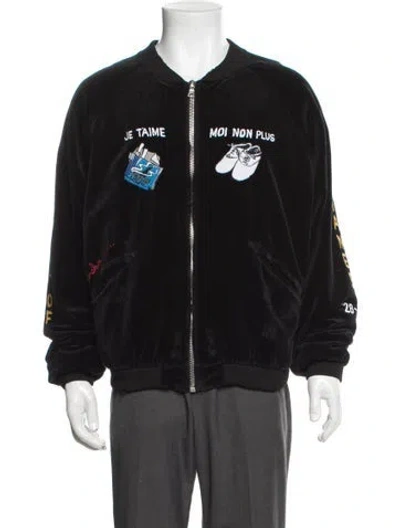 Pre-owned Paly Hollywood Serge Souvenir Graphic Print Bomber Jacket W/ Tags In Black