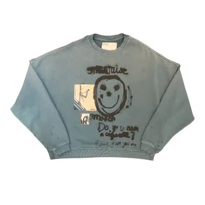 Pre-owned Paly Hollywood Streetwise Airbrush Crew Neck 'teal' | Blue | Men's Size Xl/2xl