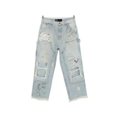 Paly Hollywood Studded Ripped Jeans In Blue