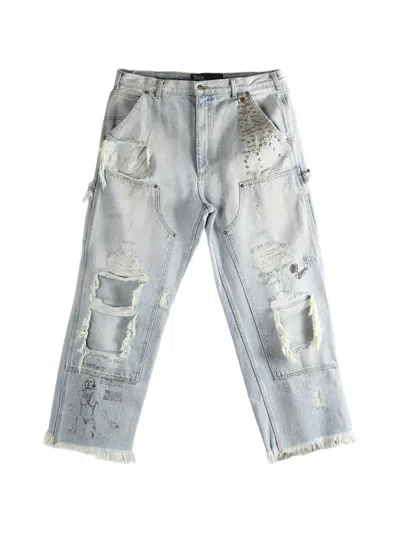 Paly Hollywood Studded Ripped Trousers In Blue