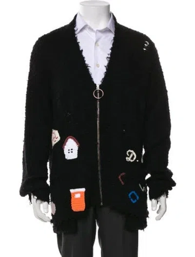 Pre-owned Paly Hollywood Virgin Wool Printed Cardigan In Black