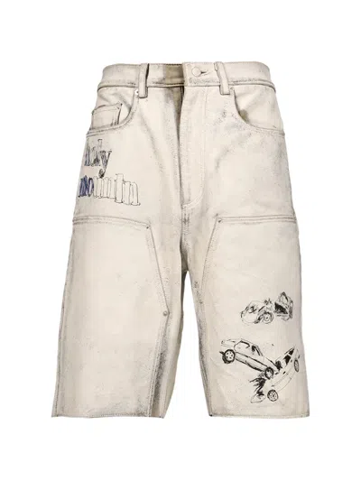 Paly Holy Mountain Distressed Graphic-print Shorts In Gray