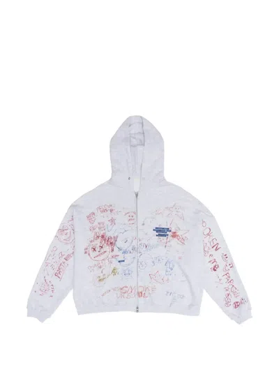Paly Scribble-print Zip-up Hoodie In White