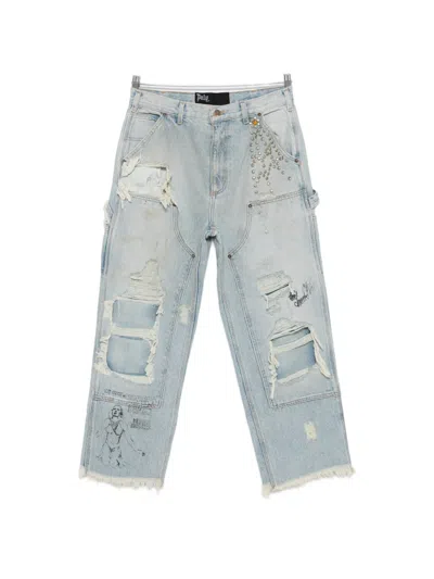 Paly Studded Ripped Jeans In Brown