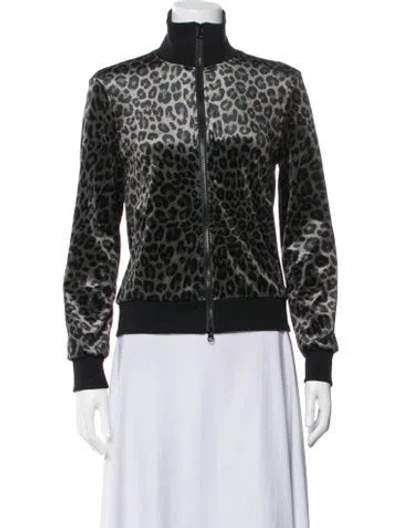 Pre-owned Pam & Gela Animal Print Bomber Jacket In Black