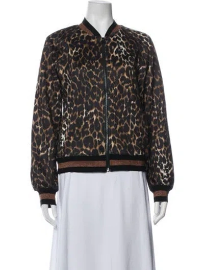 Pre-owned Pam & Gela Animal Print Bomber Jacket In Brown