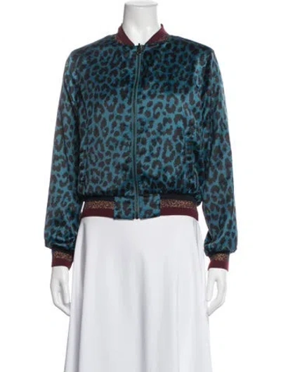 Pre-owned Pam & Gela Animal Print Bomber Jacket W/ Tags In Blue