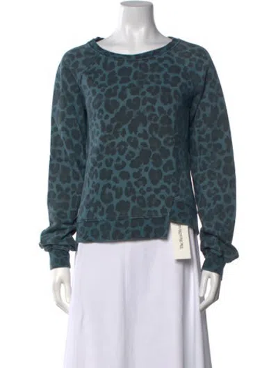 Pre-owned Pam & Gela Animal Print Crew Neck Sweater In Blue